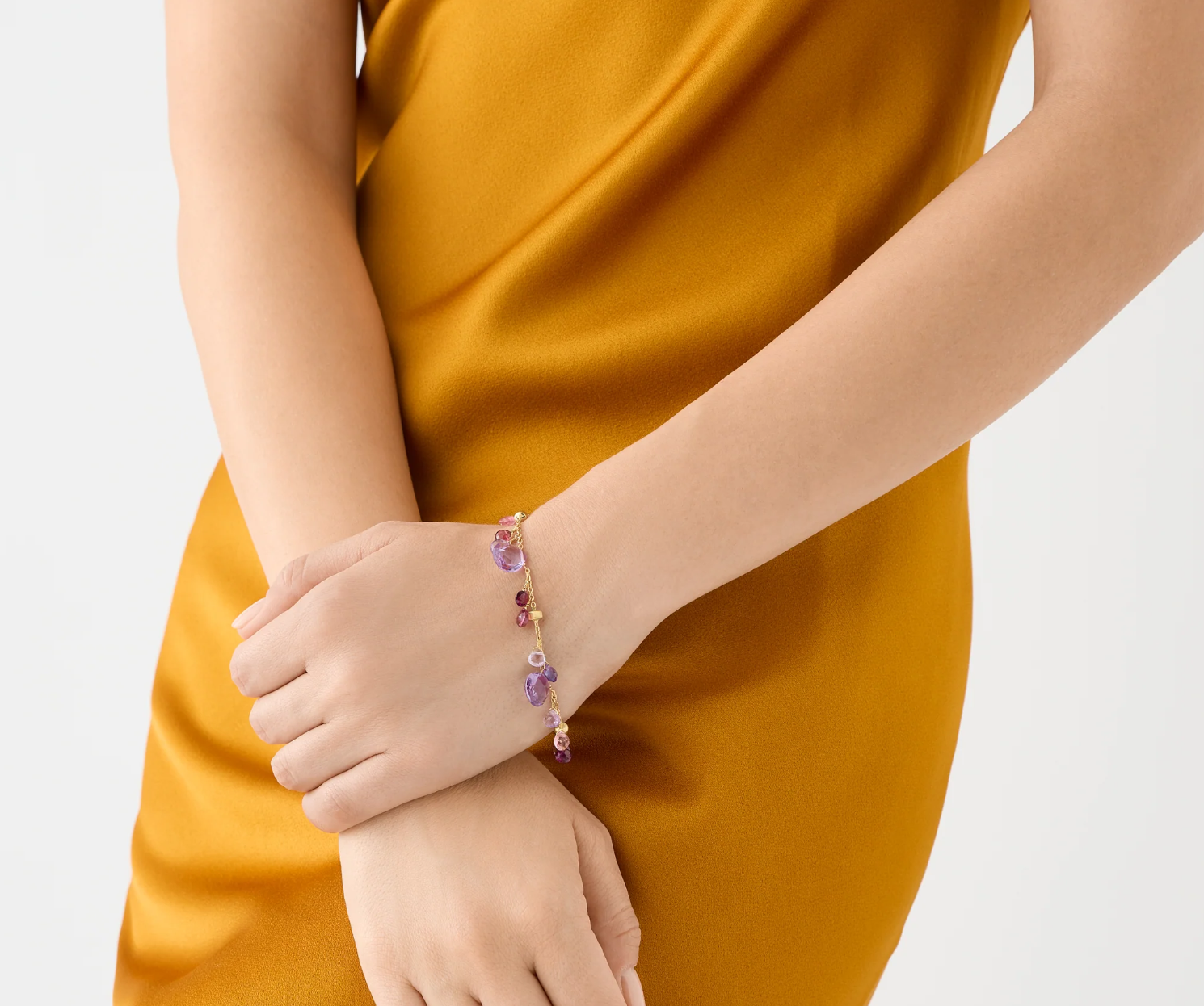 18K YG Paradise Single Strand Bracelet with Pink Tourmaline & Amethyst by Marco Bicego