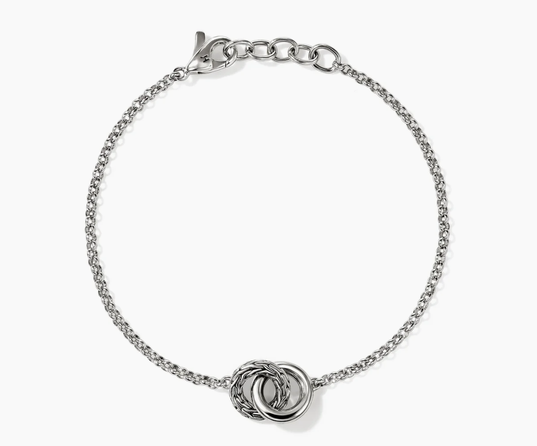 Essentials Silver Interlocking Bracelet on 2mm Rolo Chain Size UM by John Hardy Main image