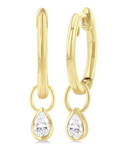 14K YG .30cttw Pear Dia Bezel Huggie Earrings