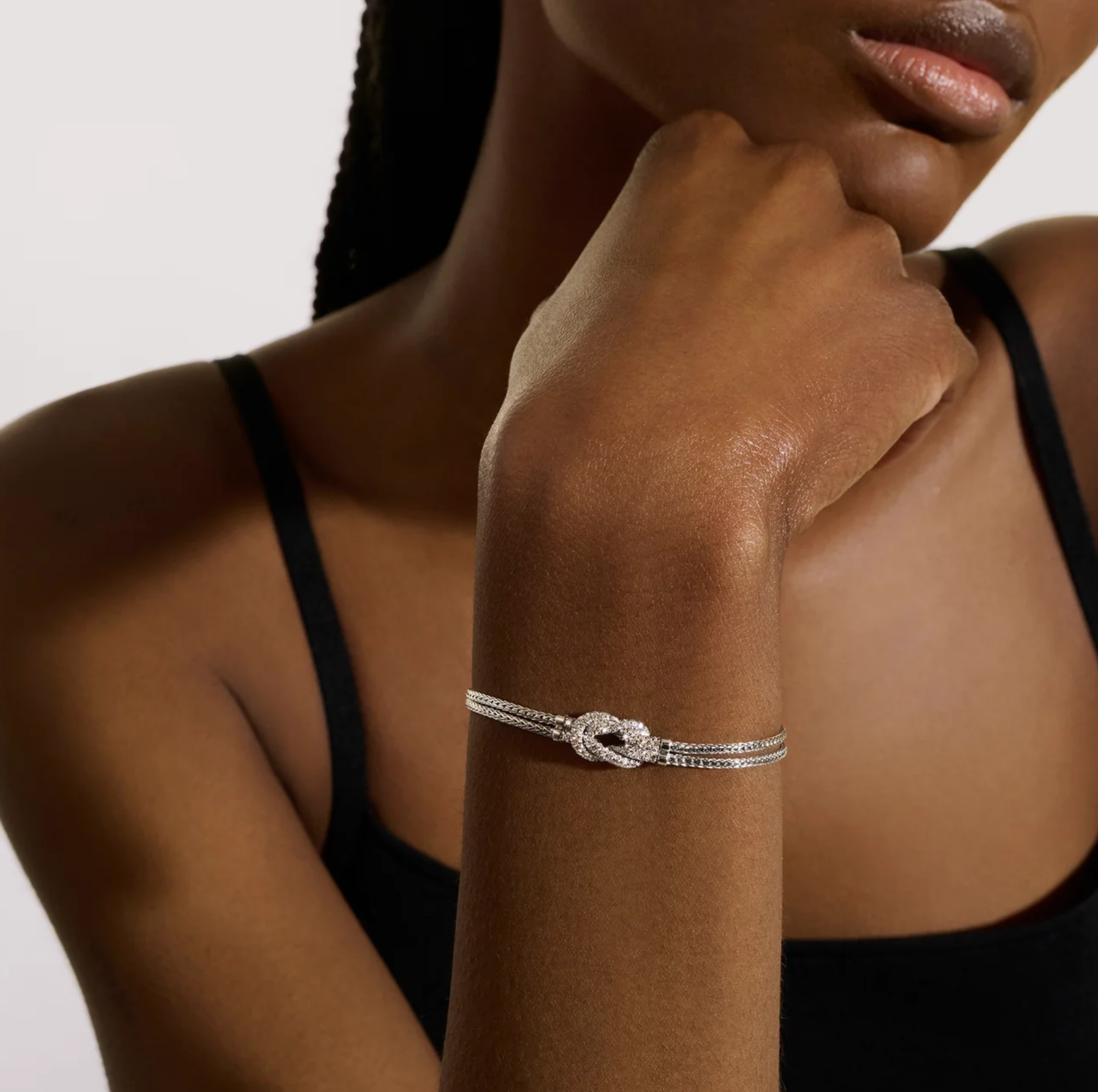 Sterling Silver Pave Diamond Love Knot Double Row Bracelet by John Hardy