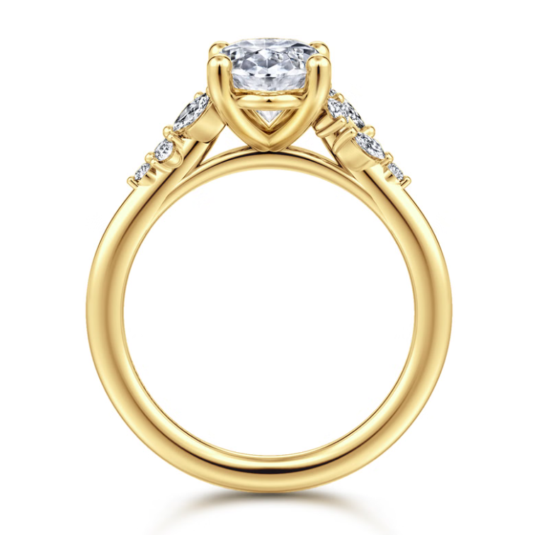 14K Yellow Gold "Meera" Oval Diamond Cluster Sides Semi-Mount by Gabriel NY Main image