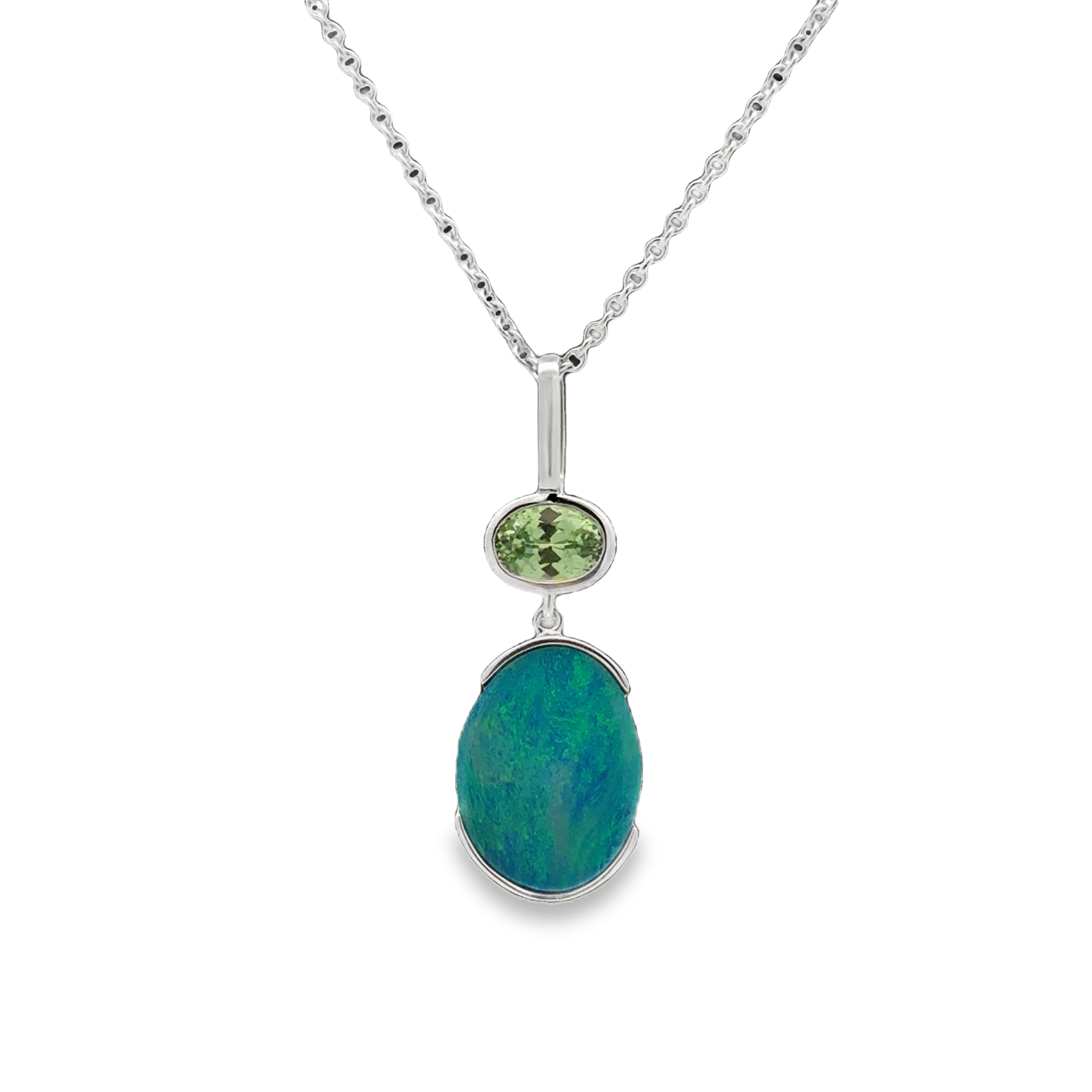 14K WG Australian Opal Doublet & Mint Green Garnet Pendant Necklace (5.37cttw Gem Weight) Main image
