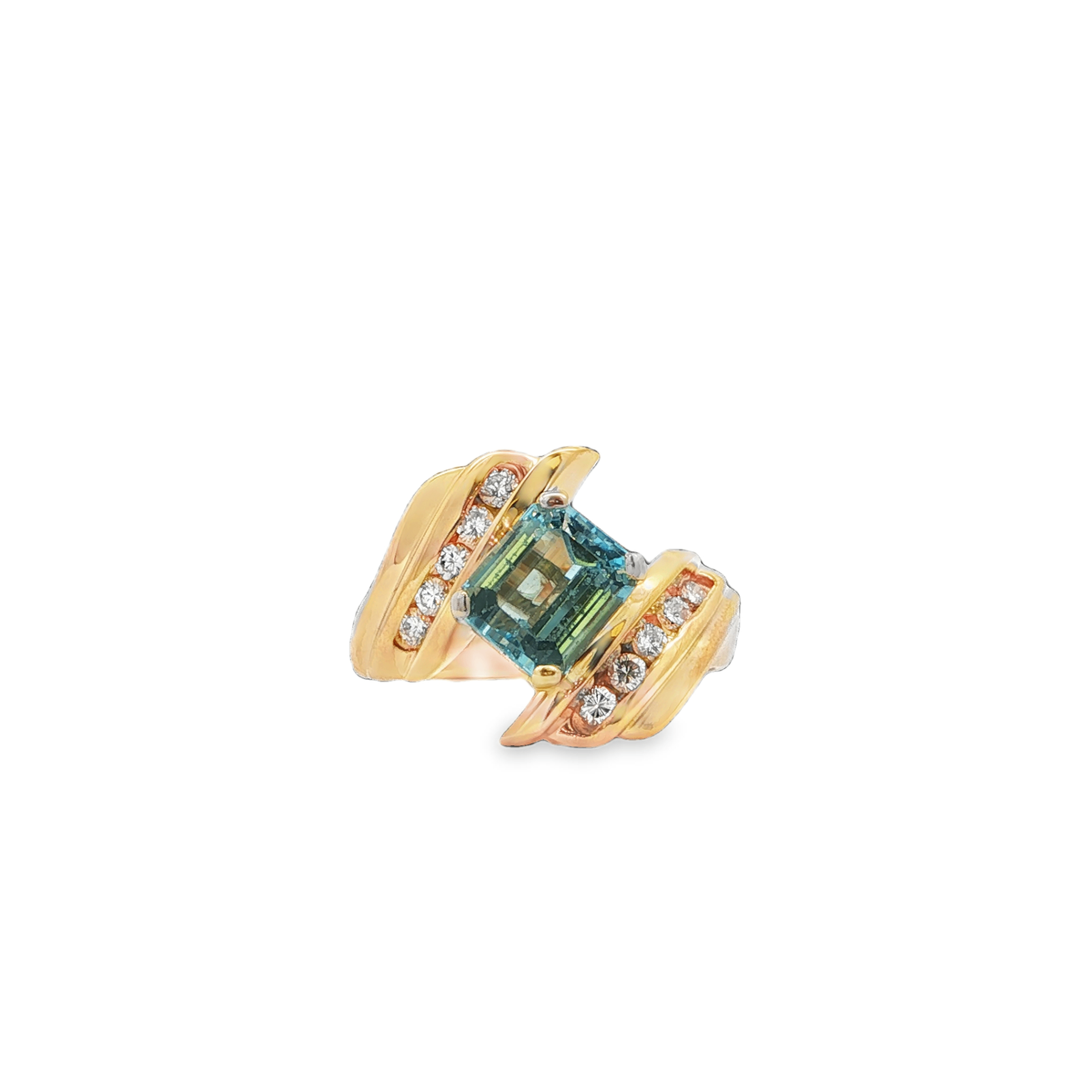 14K YG EC Aquamarine & Diamond Channel Bypass Ring *Estate Item Sold as is, Final Sale* Main image