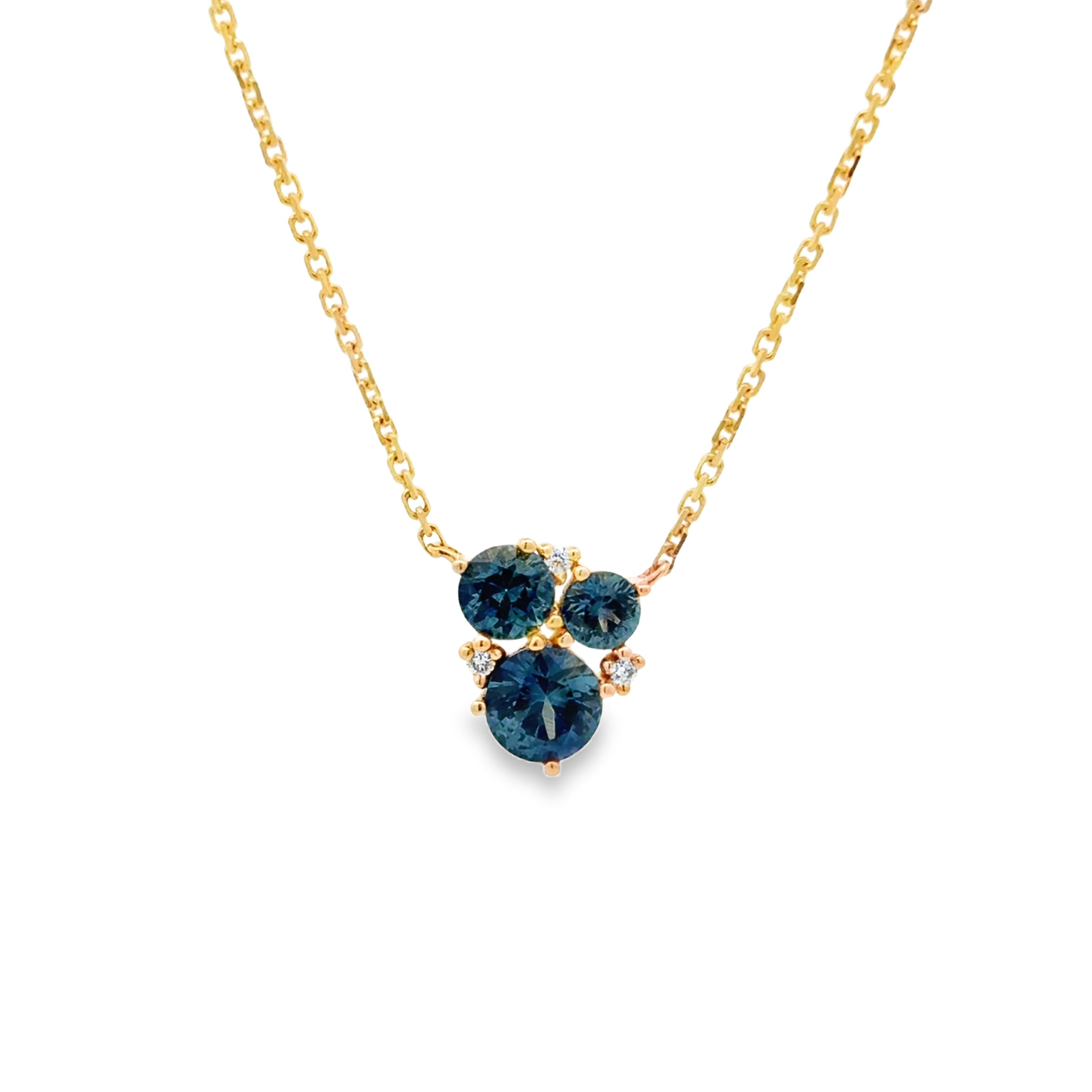 14K YG Montana Sapphire & Diamond Cluster Pendant Necklace Main image