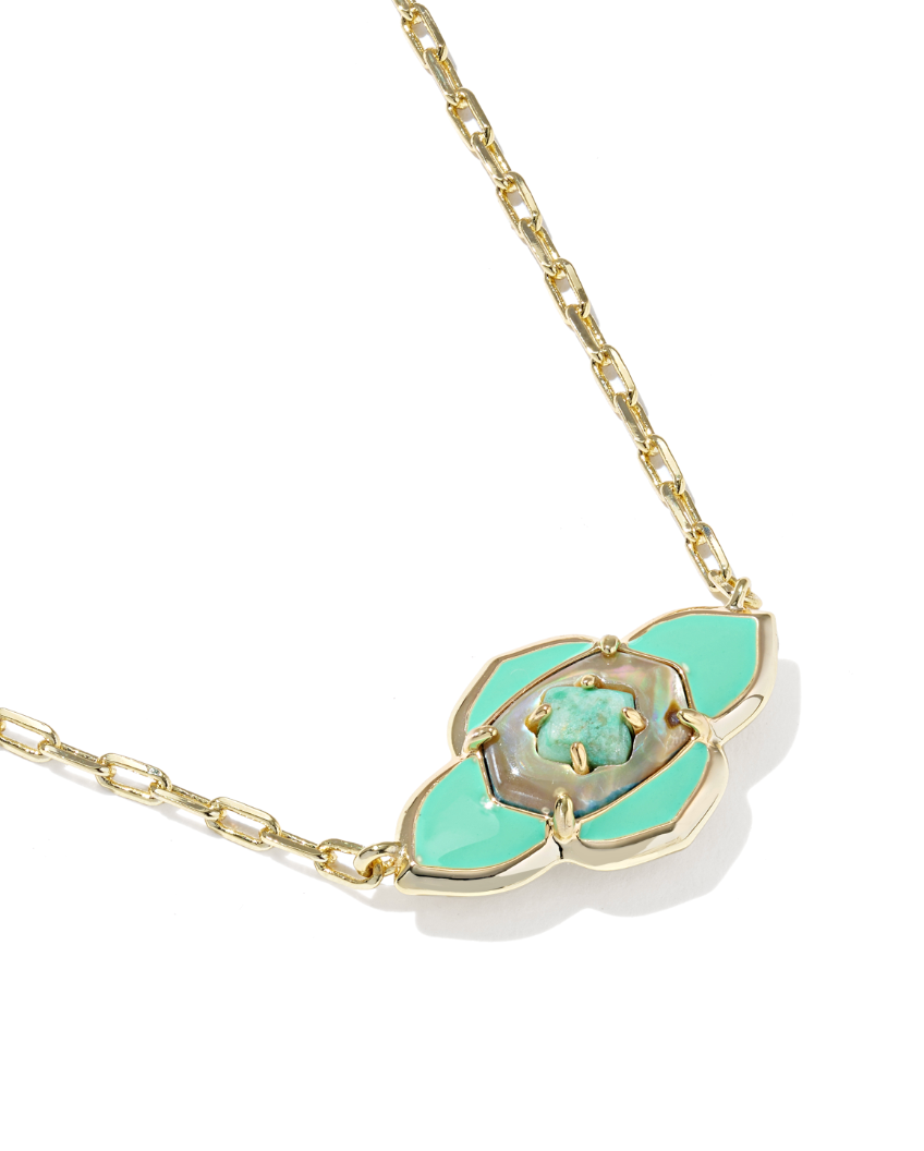 Gold Plated Abbie Medallion Pendant Necklace in Abalone Sea Green Mix by Kendra Scott Secondary image