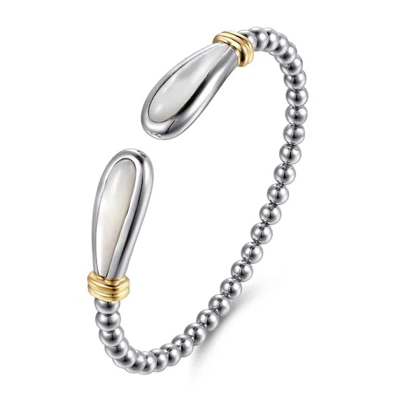 SS/14K YG Bujukan Open Bangle with White Mother of Pearl by Gabriel NY