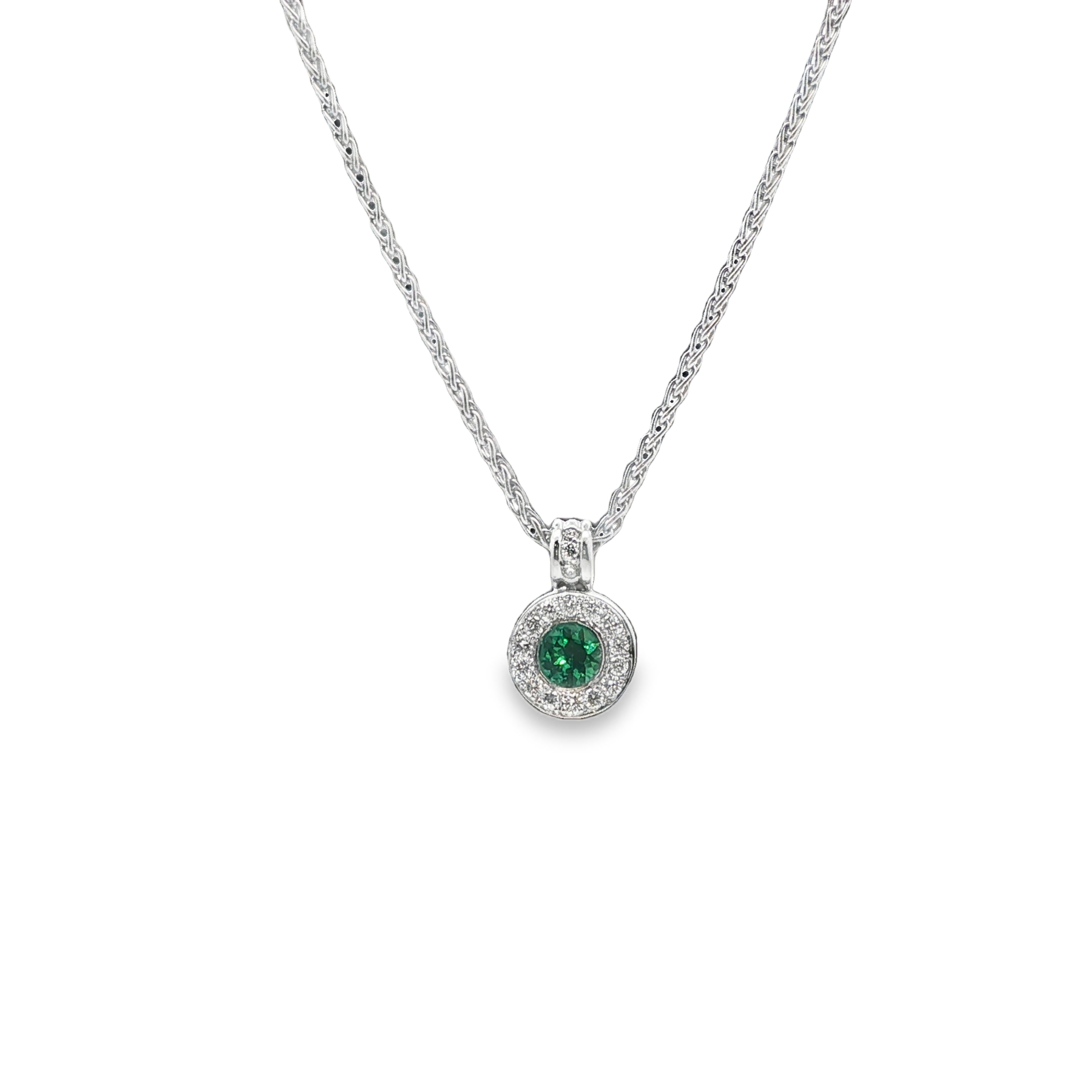 18K WG Emerald & Diamond Halo Pendant Necklace *Estate Item Sold as is, Final Sale*