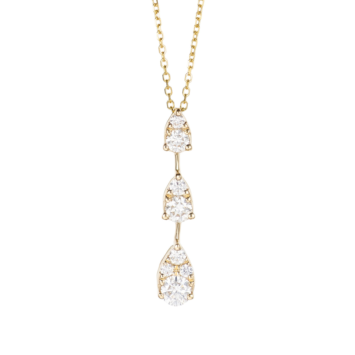 14K Yellow Gold Diamond Pear Shape Vertical Bar Pendant Necklace