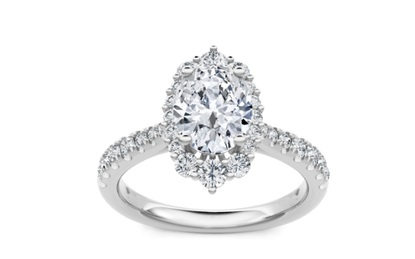 14K WG Oval Shape Halo Semi Mount 30 Rd Dia=1/2cttw