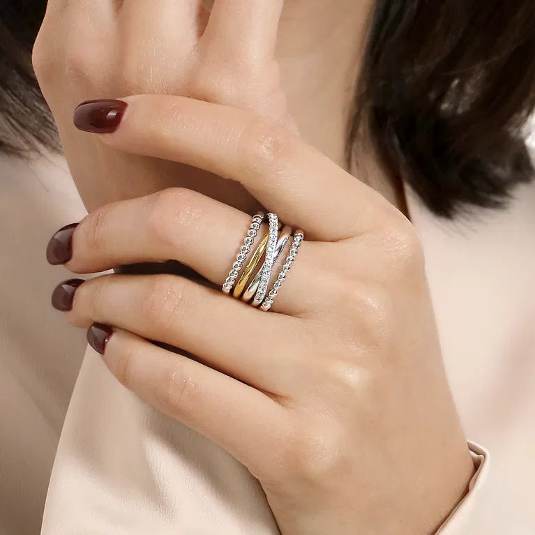 14K YG / Sterling Silver Bujukan Bead & White Sapphire Wide Band by Gabriel NY