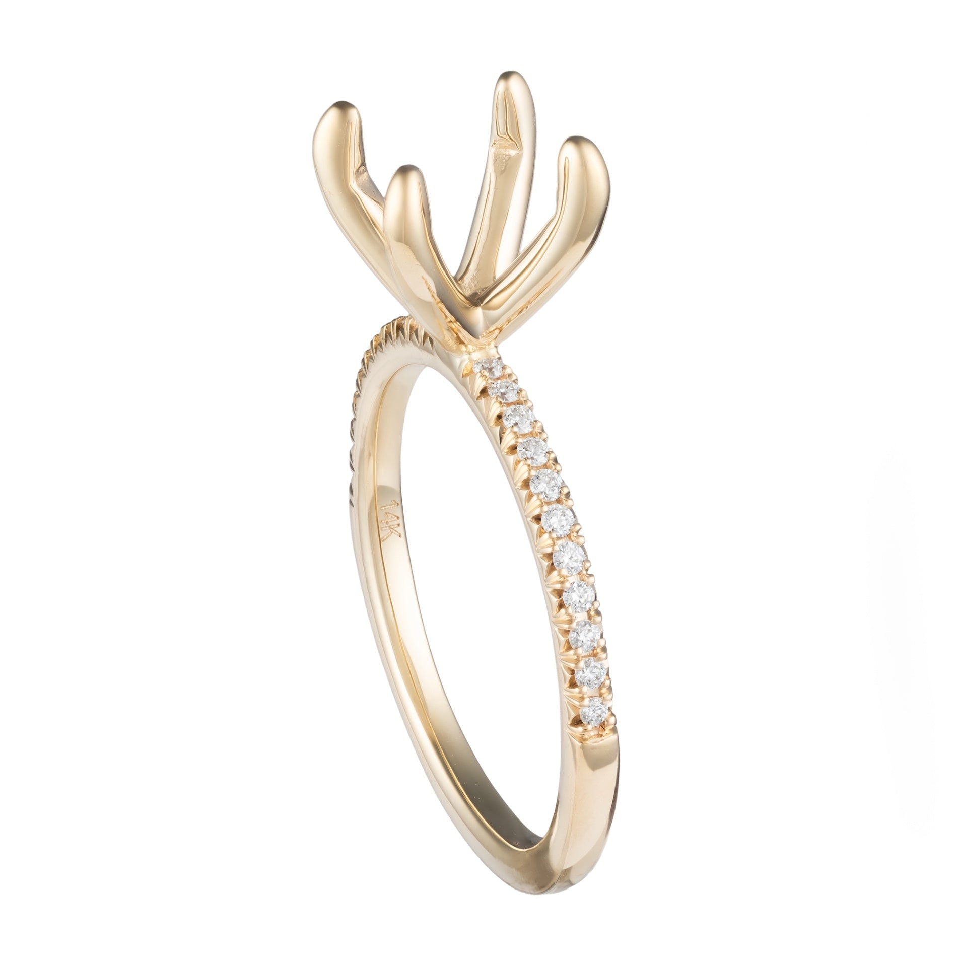 14K Yellow Gold 1/10ttw Diamond Prong Set Semi-Mount Secondary image