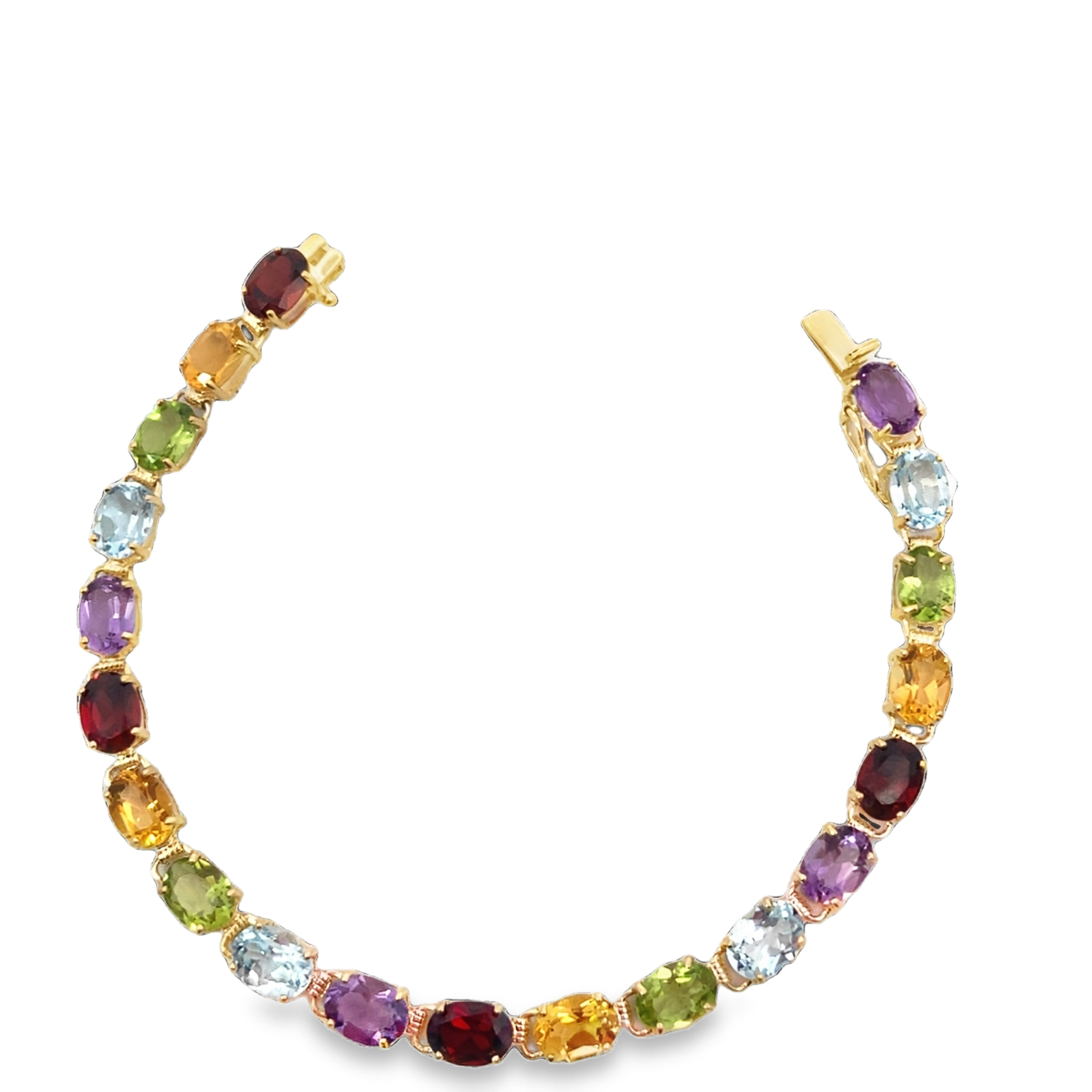14K YG Multicolor Blue Topaz, Garnet, Citrine, Peridot, Amethyst Oval Stone Bracelet *Estate Sale, As Is, Final Sale* Main image