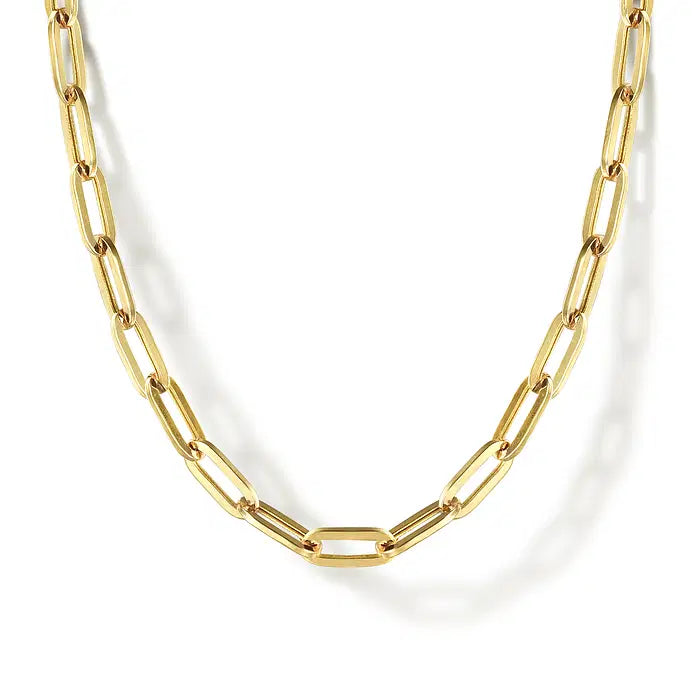 14K YG Hollow Paper Clip Chain Necklace by Gabriel NY