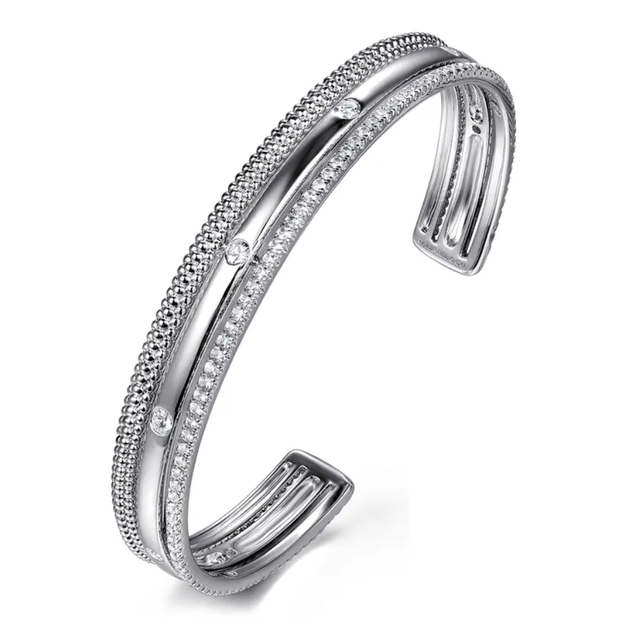 Sterling Silver Bujukan White Sapphire Multi-Row Cuff by Gabriel NY Main image