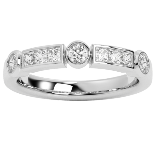 18K WG Princess Cut & Round 1/2cttw Diamond Stackable Band