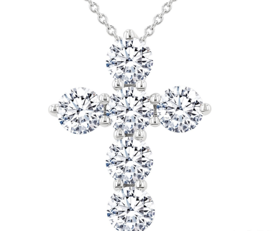 14K WG 2cttw 6-Stone Diamond Cross Pendant Necklace