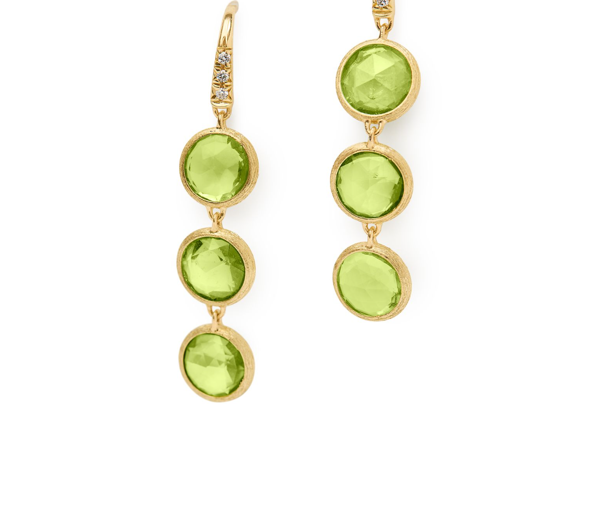 18K Yellow Gold Jaipur Bezel Set Peridot Triple Drop Earrings by Marco Bicego Secondary image
