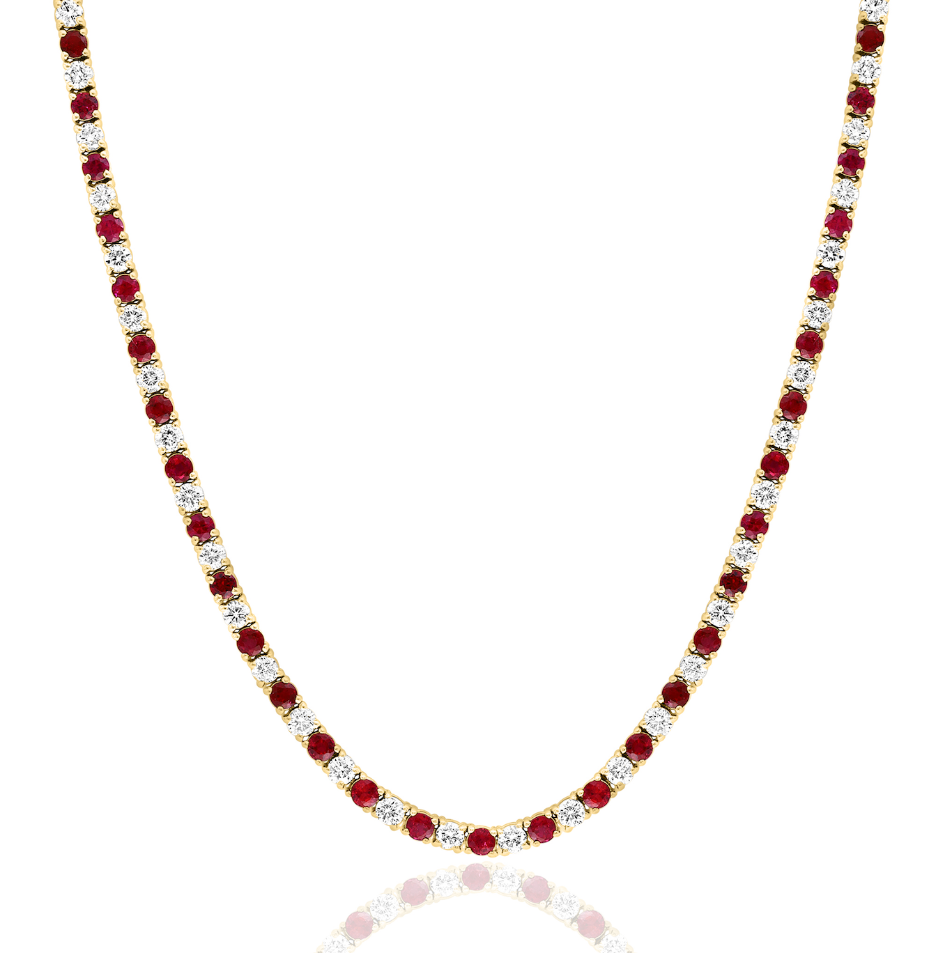14K YG Alternating Diamond & Ruby Tennis Necklace