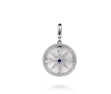 Sterling Silver Bujukan White Sapphire Compass & Mother of Pearl Medallion Pendant by Gabriel