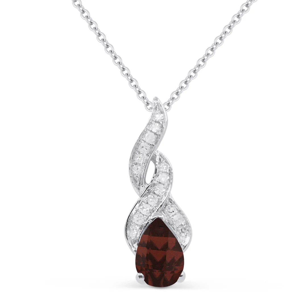 14K WG PS  Garnet & 1/20cttw Diamond Twist Accent Pendant Necklace