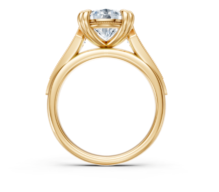 14K YG Oval Diamond Milgrain Double Prong Semi-Mount