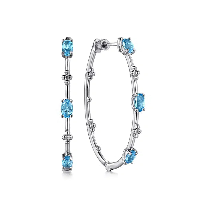 Sterling Silver Swiss Blue Topaz Bujukan Classic Hoop Earrings by Gabriel NY