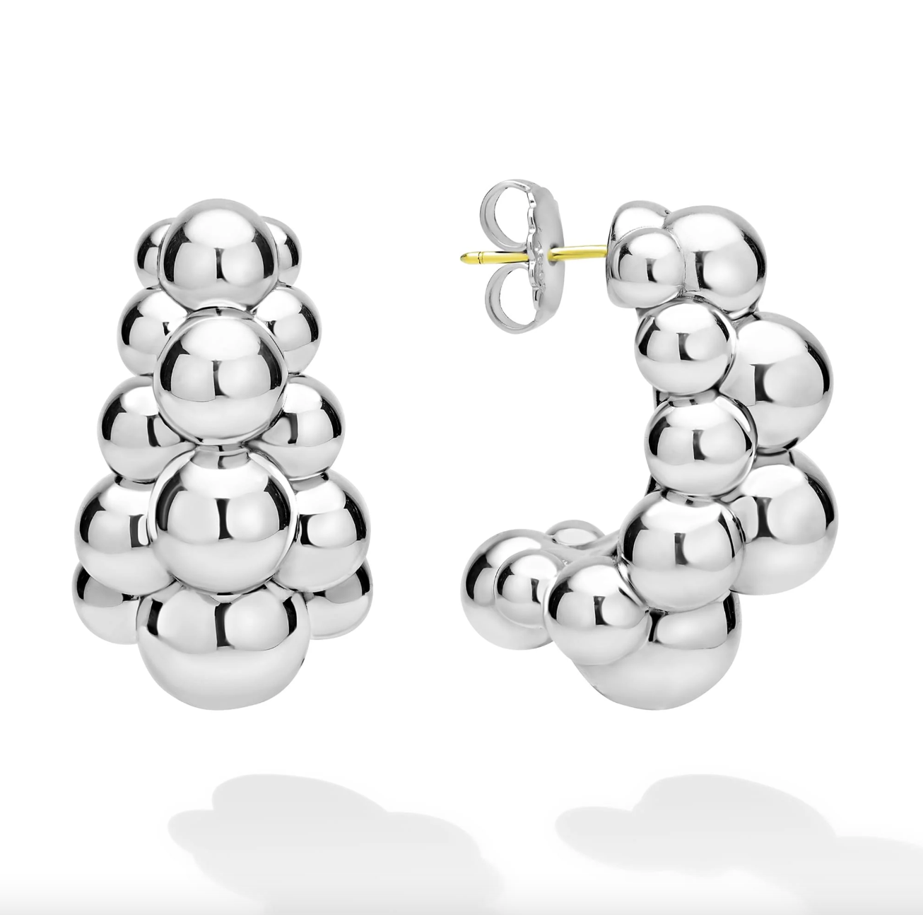 Sterling Silver Caviar Bubbly Three Row Beaded Hoops by LAGOS Main image