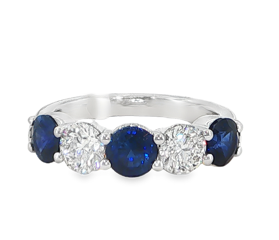 18K White Gold Alternating Diamond & Sapphire Shared Prong Anniversary Band Main image