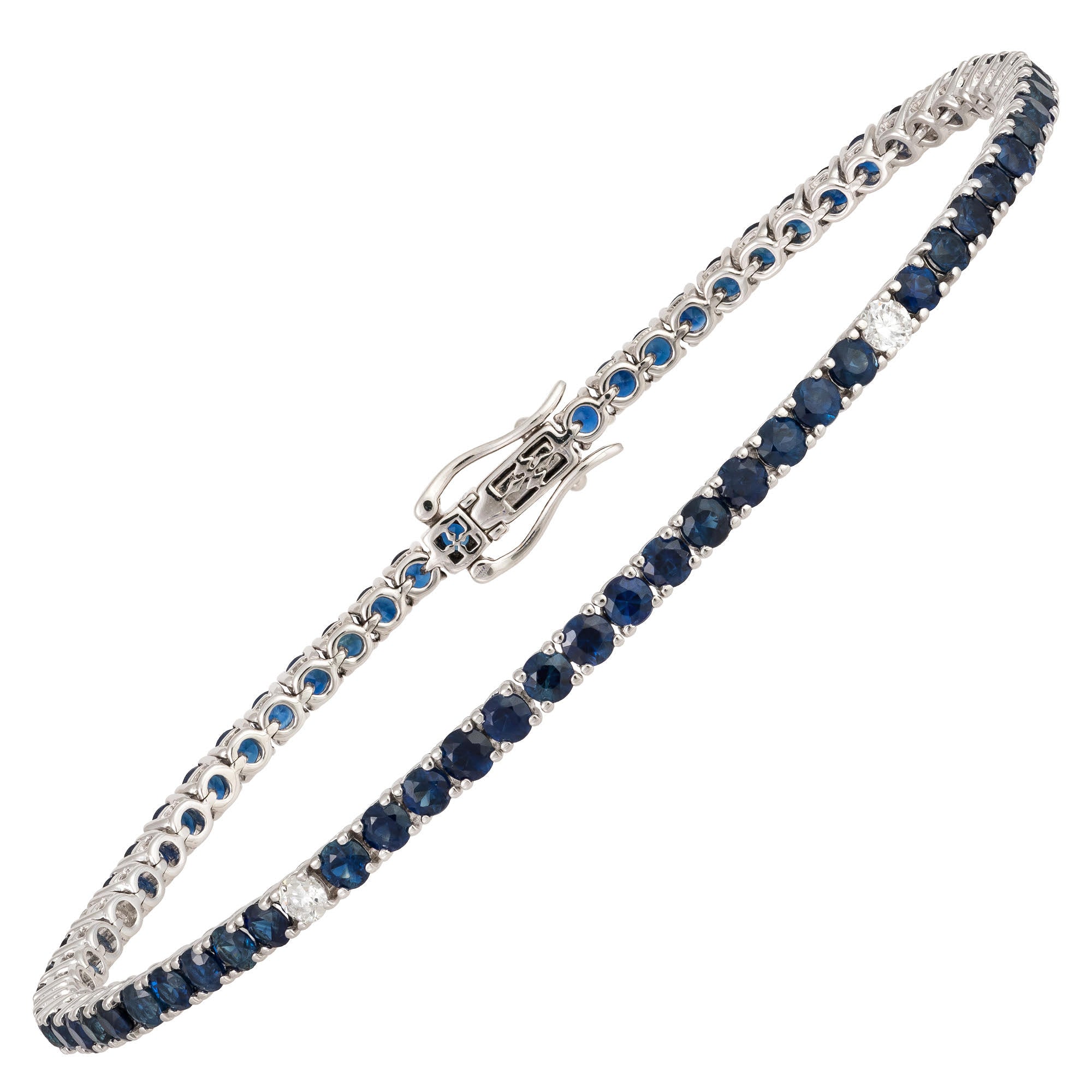 18K WG Blue Sapphire & Diamond Line Tennis Bracelet Main image