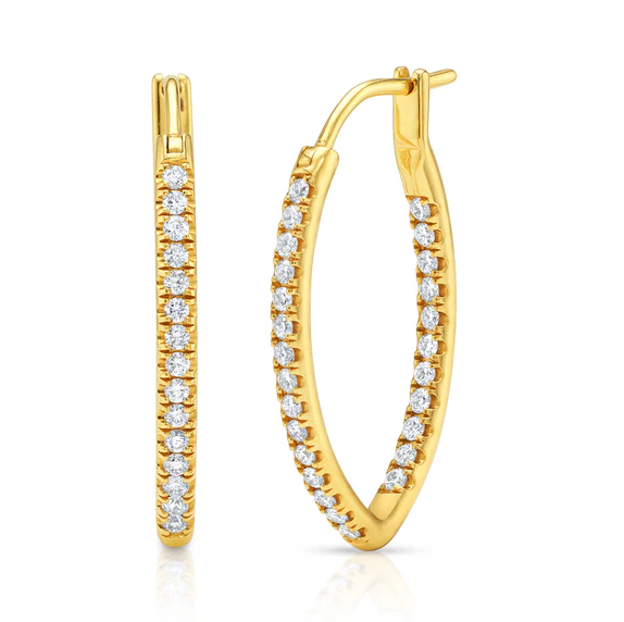 18K Yellow Gold Large Mary Marquise Inside Out Diamond Hoops by Erica Courtney