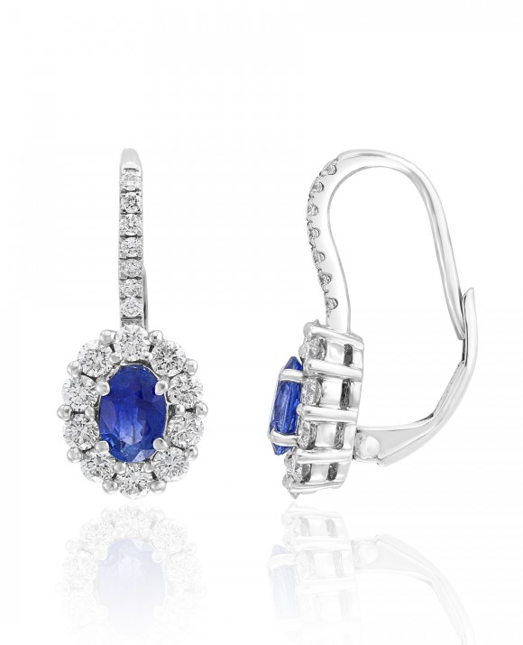 18K White Gold Sapphire & Diamond Halo Drop Earrings