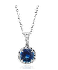 18K WG Sapphire & 1/8cttw Diamond Micro Pave Pendant Necklace Main image