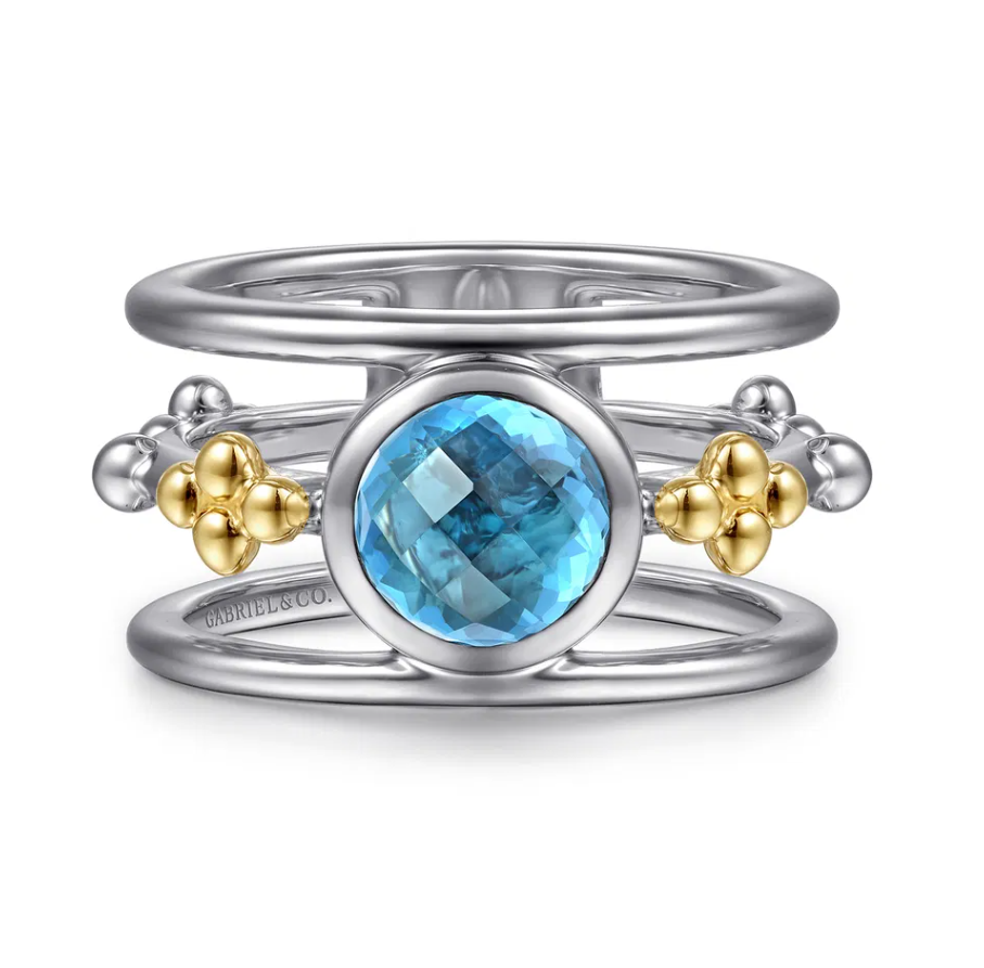 Sterling Silver & 14K YG Bujukan Blue Topaz Wide Band Ring by Gabriel NY Main image