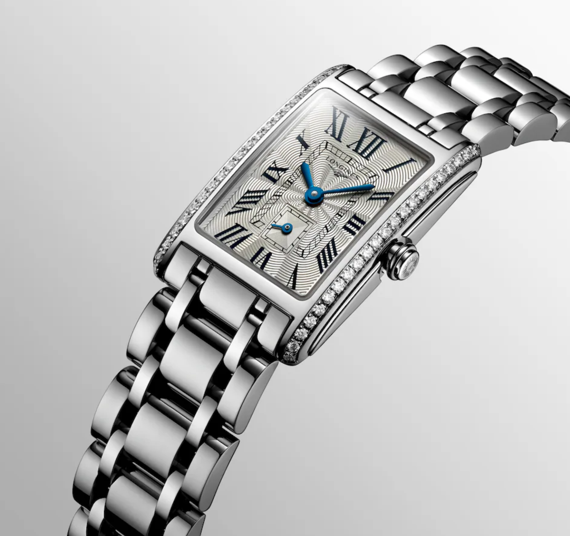 Longines DolceVita 20mm Rectangular Silver Flinqué Ladies Watch with Diamond Accents