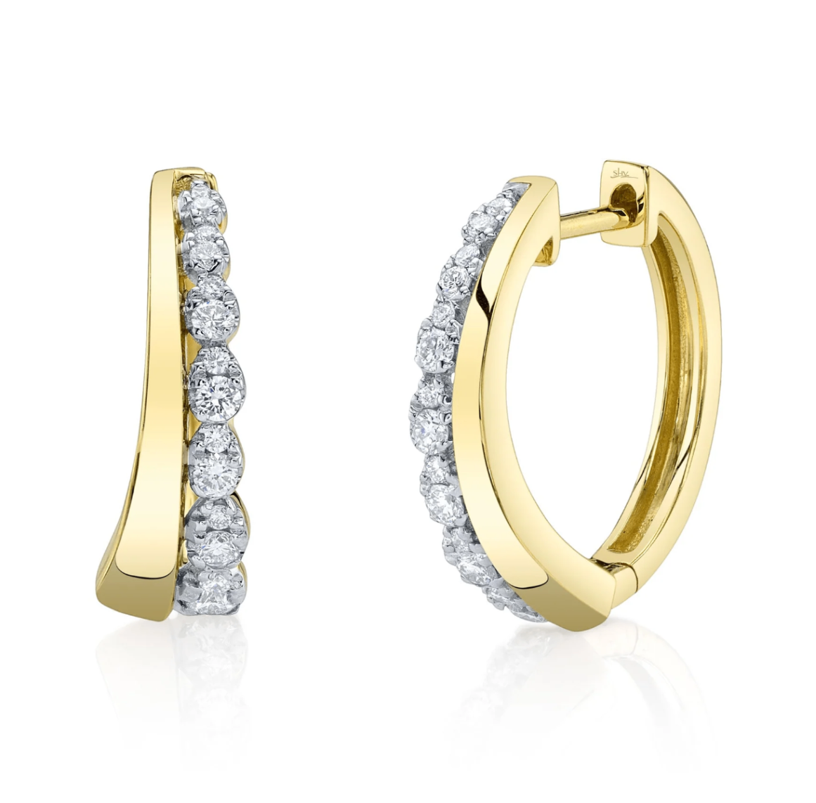 14K Two-Tone Tapered Diamond & Polished Gold Small Hoops by Shy Creation Main image