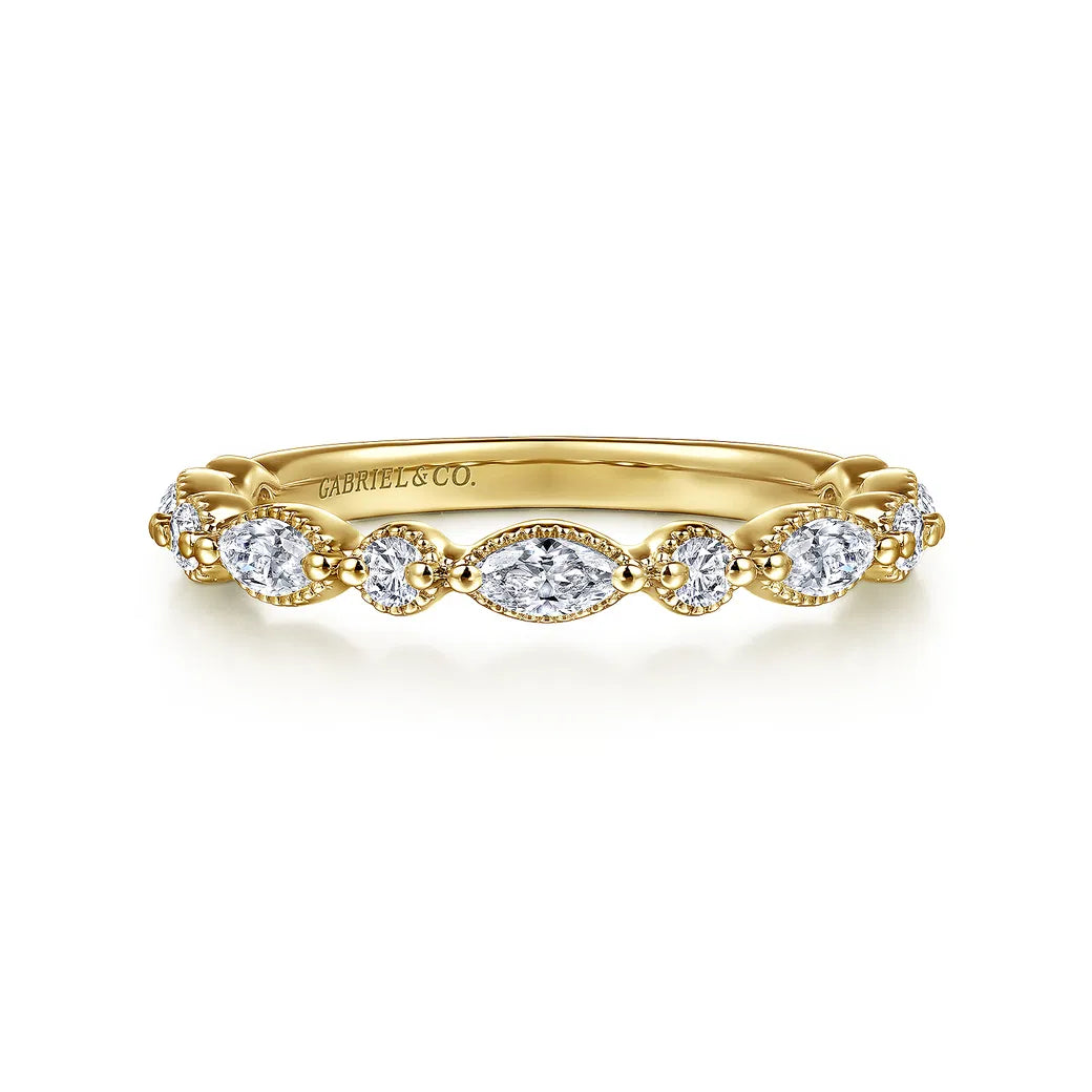 14K YG "Esperanza" Double Prongs Marquise & Round 1/2cttw Diamond Anniversary Band by Gabriel NY