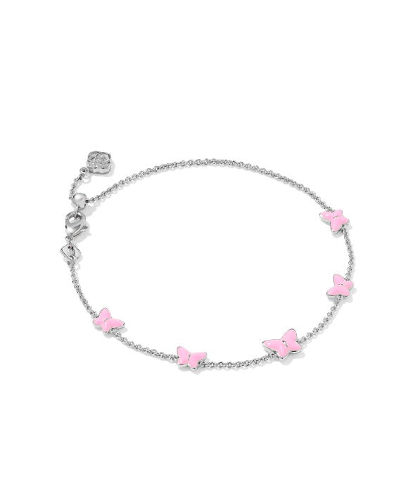 Lillia Rhodium Plated Butterfly Chain Bracelet in Pink Enamel by Kendra Scott