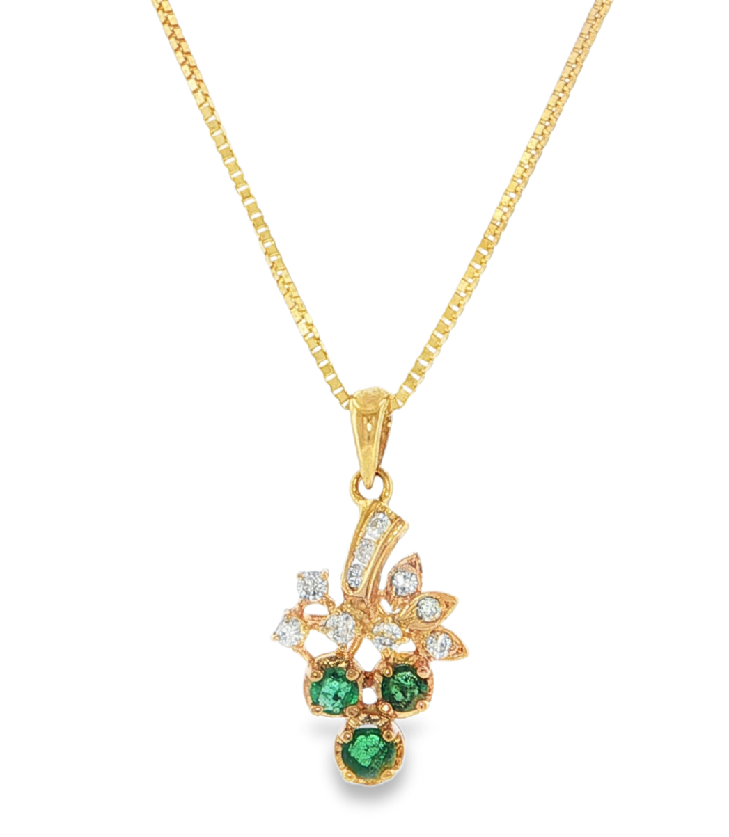18K Yellow Gold Emerald & Diamond Grapes Pendant Necklace *Estate Item Sold as is, Final Sale* Main image