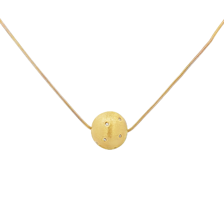 14K YG Scattered Diamond Ball Pendant on Snake Chain *Estate Item Sold as is, Final Sale* Main image