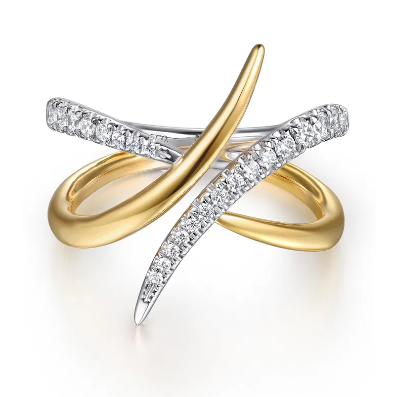 14K  Two-Tone Diamond Spike Bypass Style Band by Gabriel NY