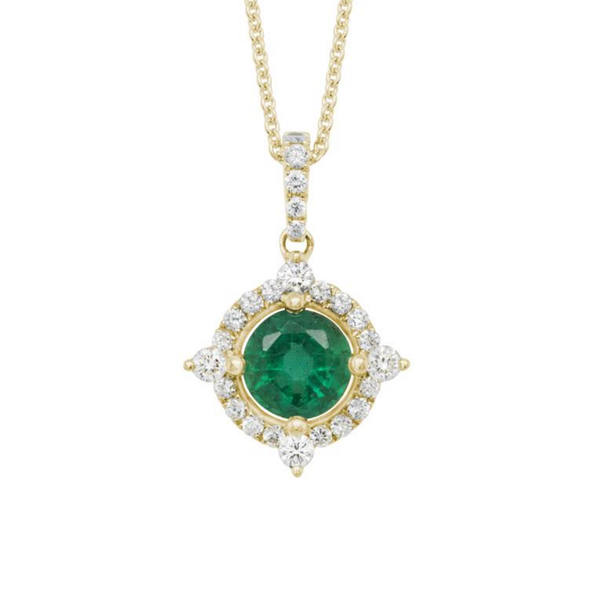 14K Yellow Gold Emerald & Diamond Halo Pendant Necklace Main image