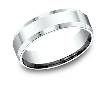 14K White Gold "The Meridian" High Polish Beveled Edge Light Comfort Fit Wedding Band by Benchmark