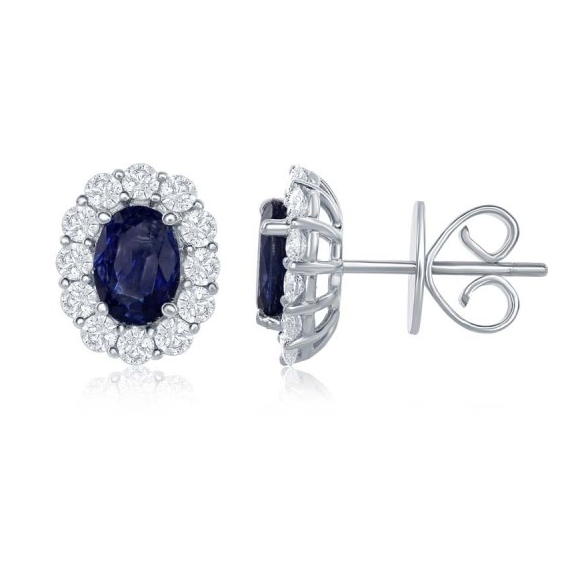 18K White Gold Oval Sapphire & Diamond Halo Studs Main image