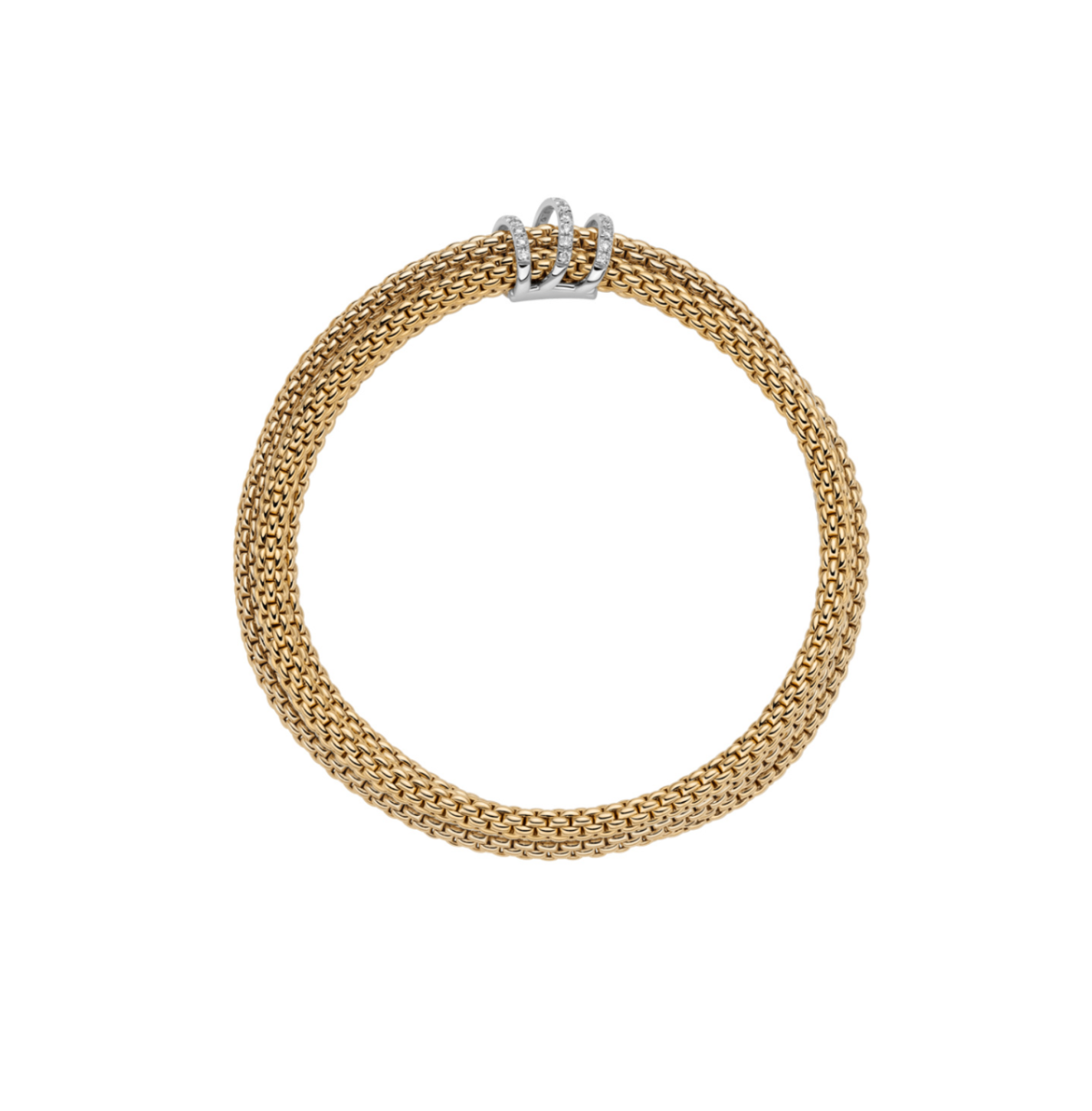 18K Yellow Gold Prima Triple Flex'It Bracelet with Three Diamond Rows by FOPE