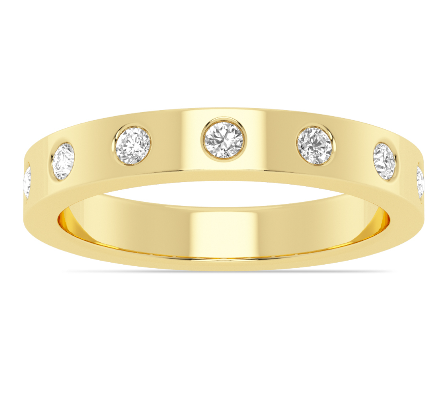 14K YG 1/5cttw Diamond Burnished Set Wedding Band by Imagine Bridal Secondary image