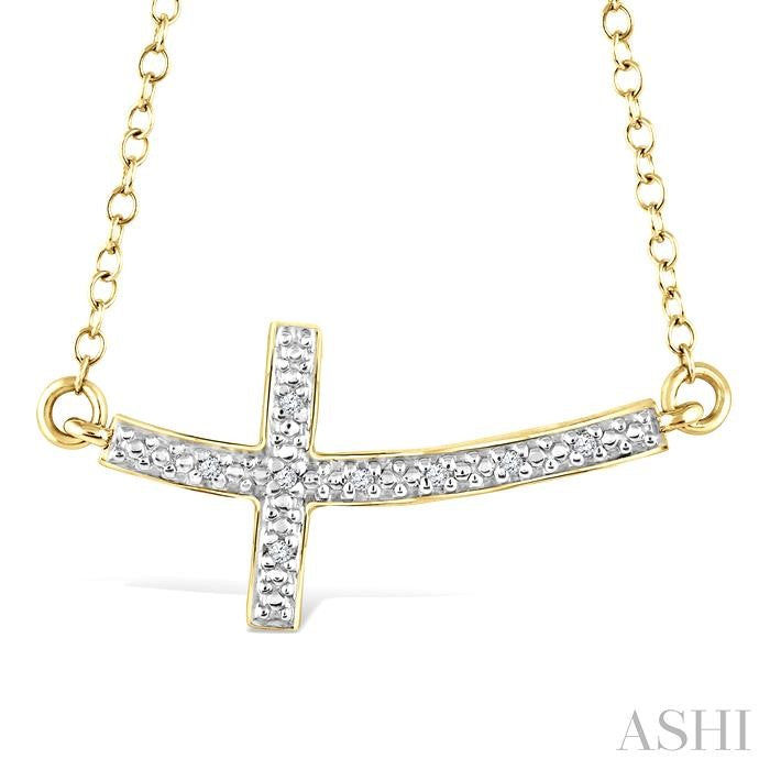 Sterling Silver Gold Vermeil Sideways Diamond Cross Pendant Necklace