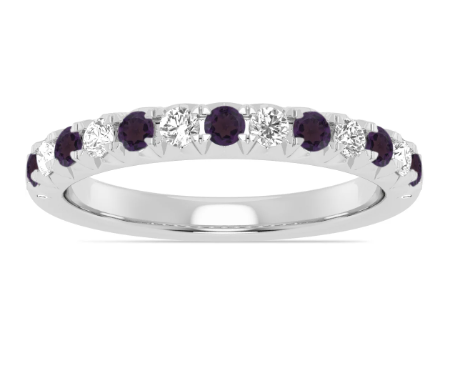 14K White Gold Alternating Amethyst & Diamond Fishtail Anniversary Band Main image