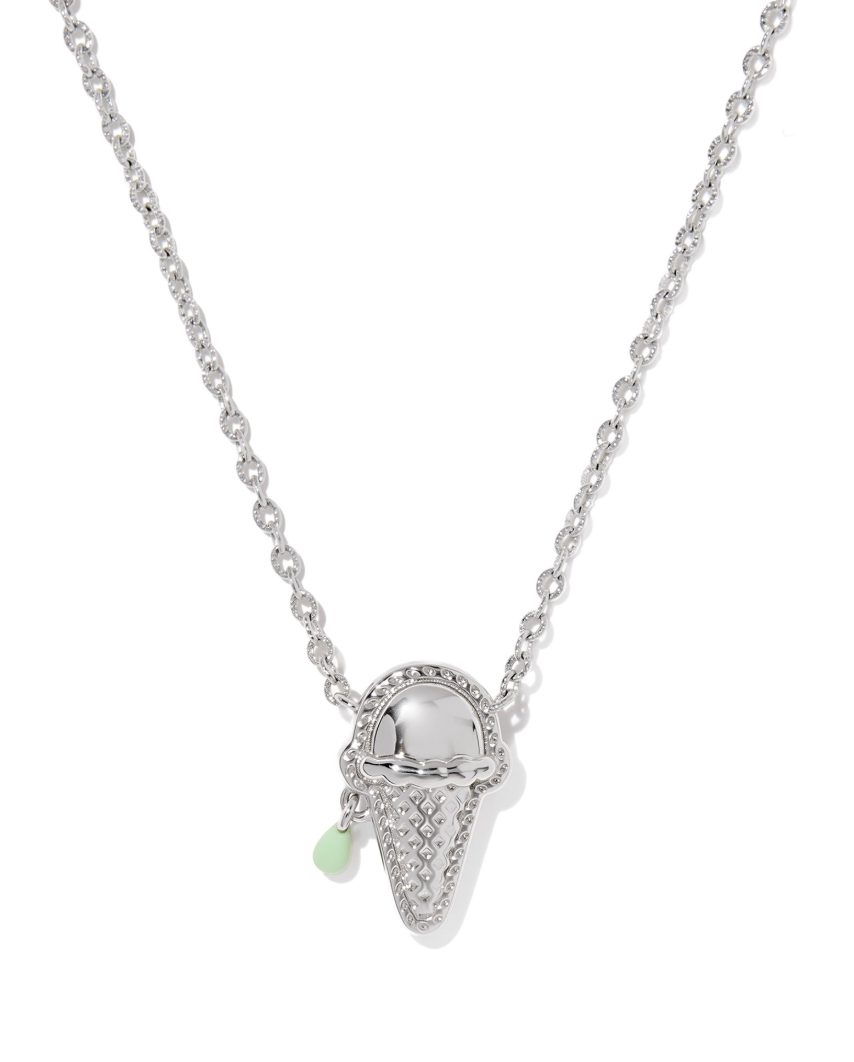 Rhodium Plated Ice Cream Pendant in Mint Mother of Peal by Kendra Scott