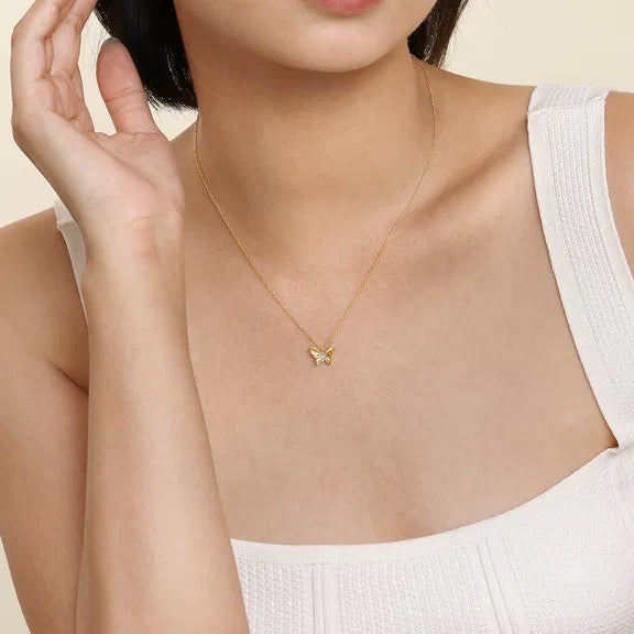 14K YG Butterfly Necklace with D/C Finish & Graduating Diamonds by Gabriel NY