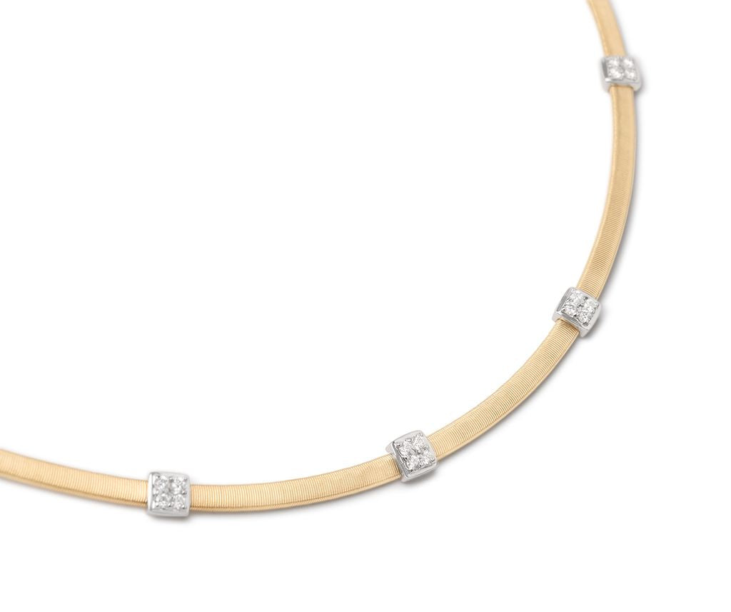 18K YG Masai Coil Necklace with 5 Diamond Pave Stations by Marco Bicego
